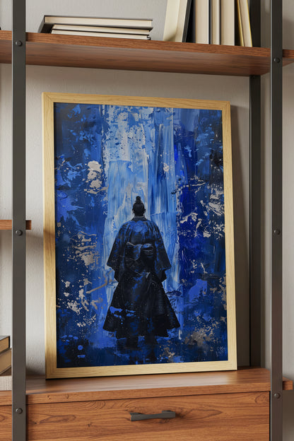 Cobalt Blue Samurai Print - Silver Impasto Poster | Samurai Legacy