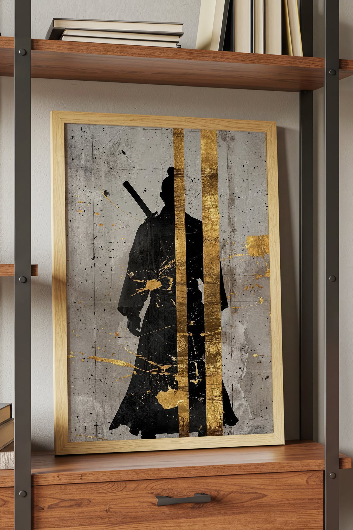 Gold Leaf Samurai Print - Abstract Japanese Art Poster | Samurai Legacy