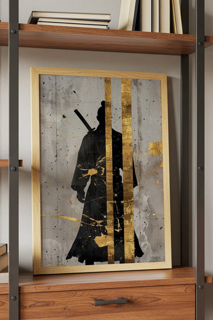 Gold Leaf Samurai Print - Abstract Japanese Art Poster | Samurai Legacy