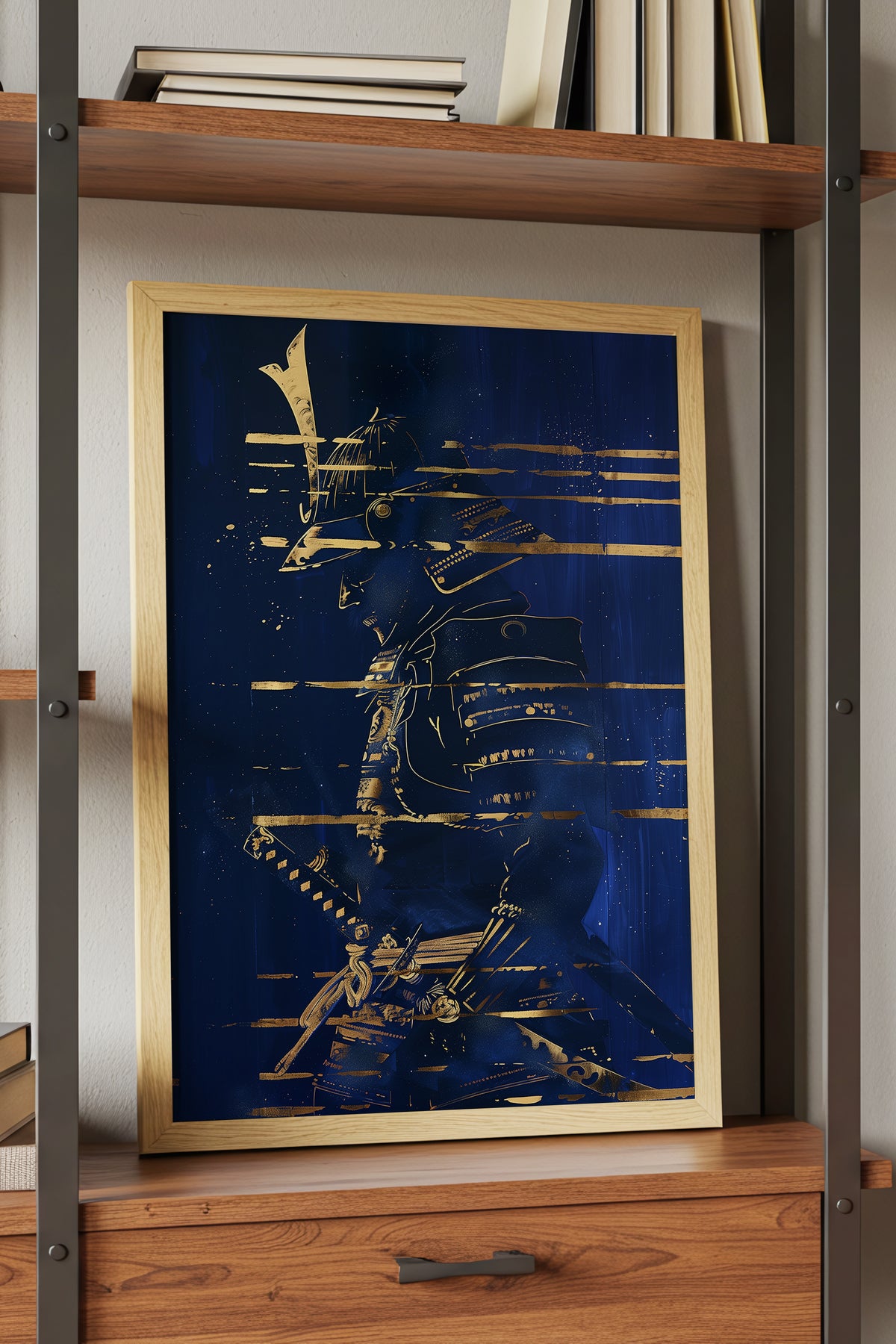 Indigo Gold Samurai Print - Navy Gilded Art Poster | Samurai Legacy
