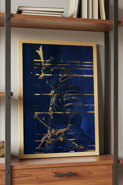 Indigo Gold Samurai Print - Navy Gilded Art Poster | Samurai Legacy