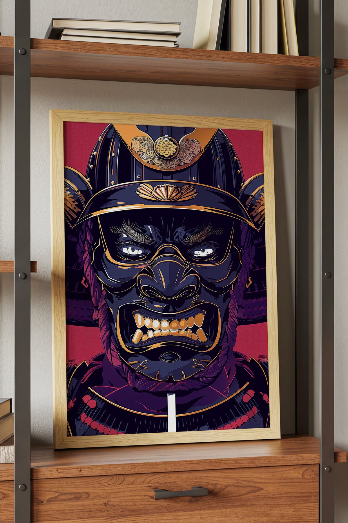 Fierce Guardian Oni Samurai Print - Bold Red & Navy Shogun Armor | Samurai Legacy