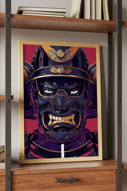 Fierce Guardian Oni Samurai Print - Bold Red & Navy Shogun Armor | Samurai Legacy
