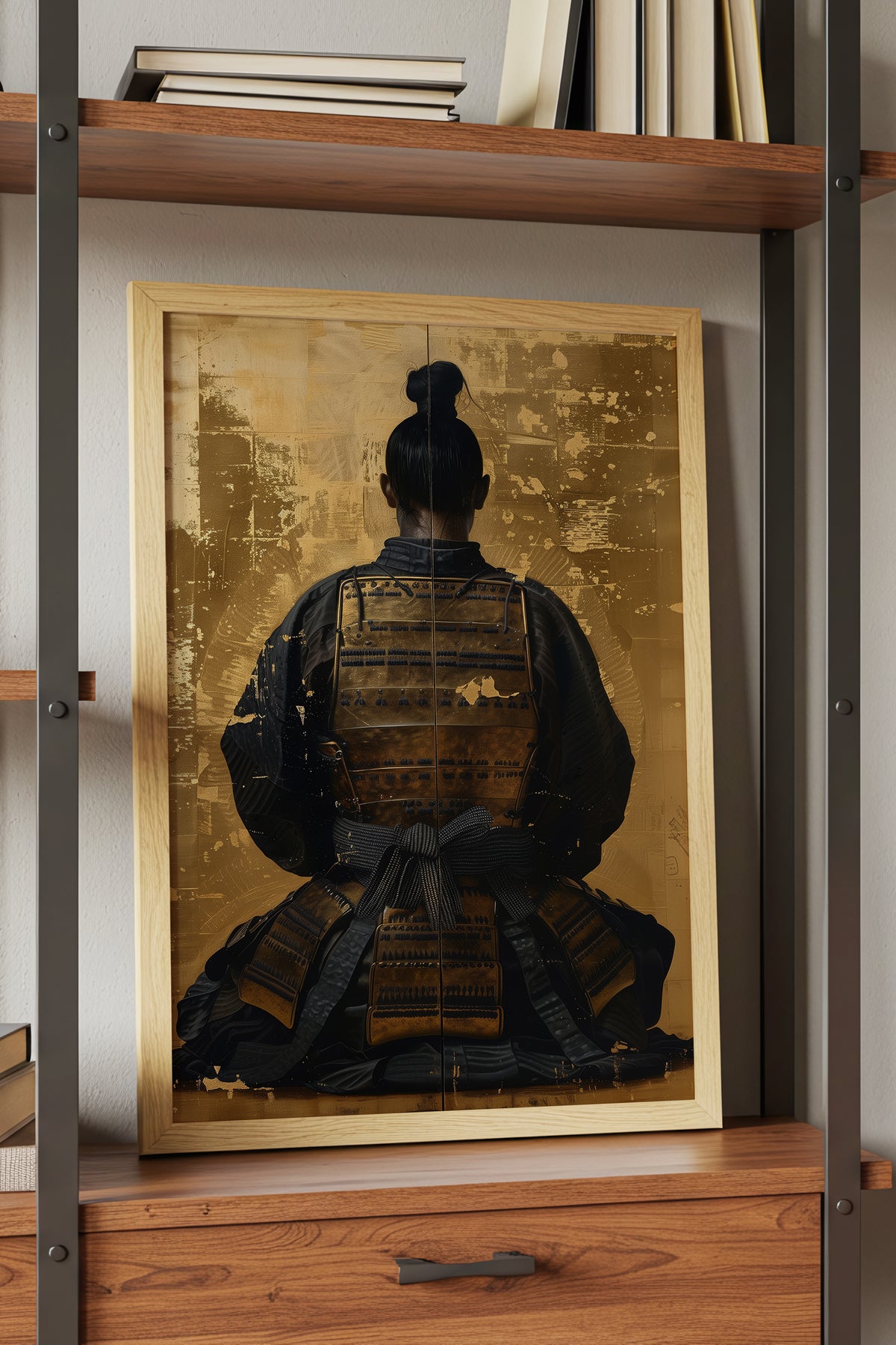 Seated Samurai Armor Poster - Gold Leaf Japanese Wall Art | Samurai Legacy
