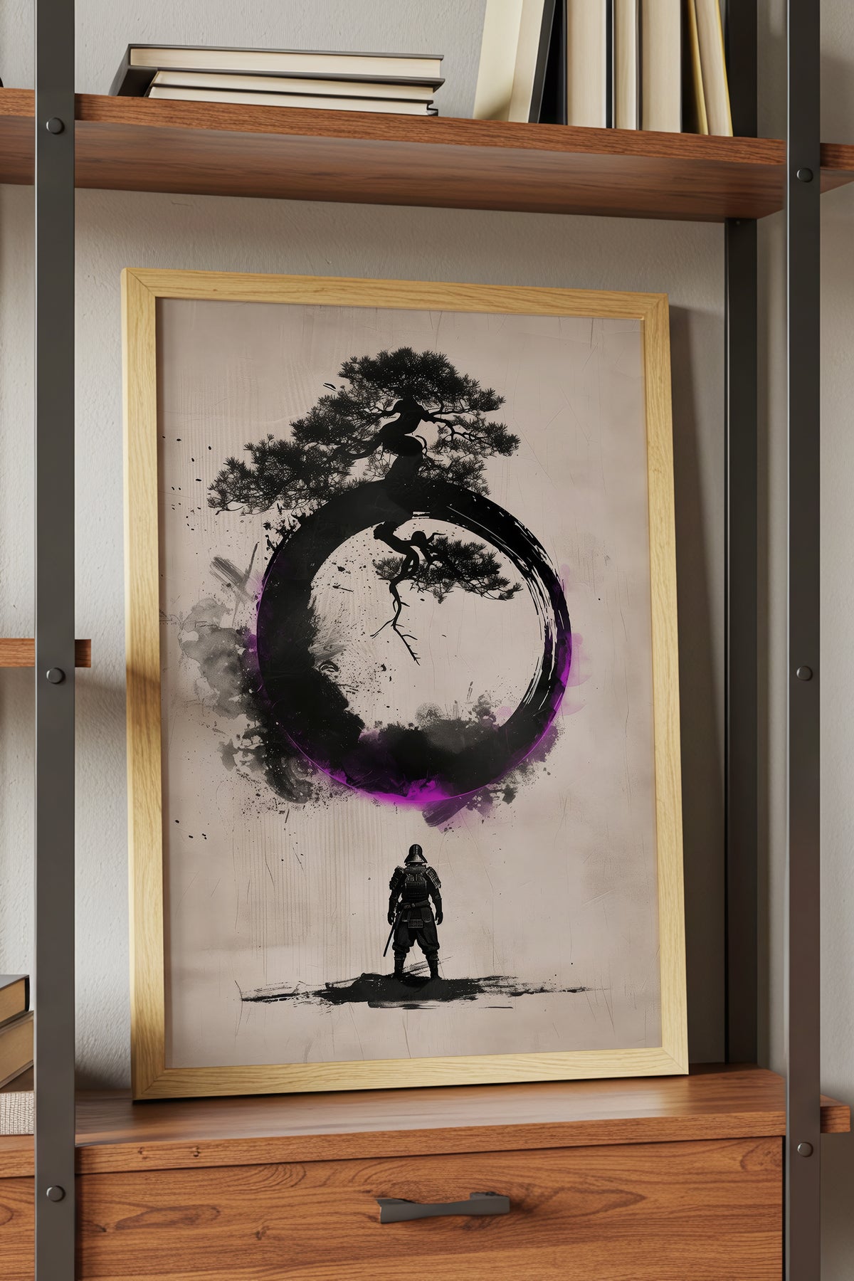 Zen Enso Circle Samurai Print - Violet Ink Pine Tree Decor | Samurai Legacy