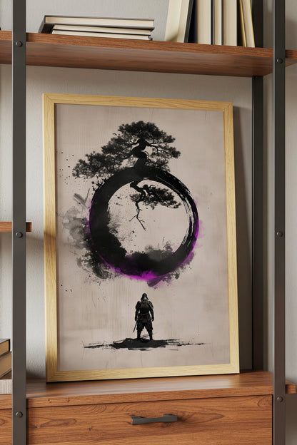 Zen Enso Circle Samurai Print - Violet Ink Pine Tree Decor | Samurai Legacy