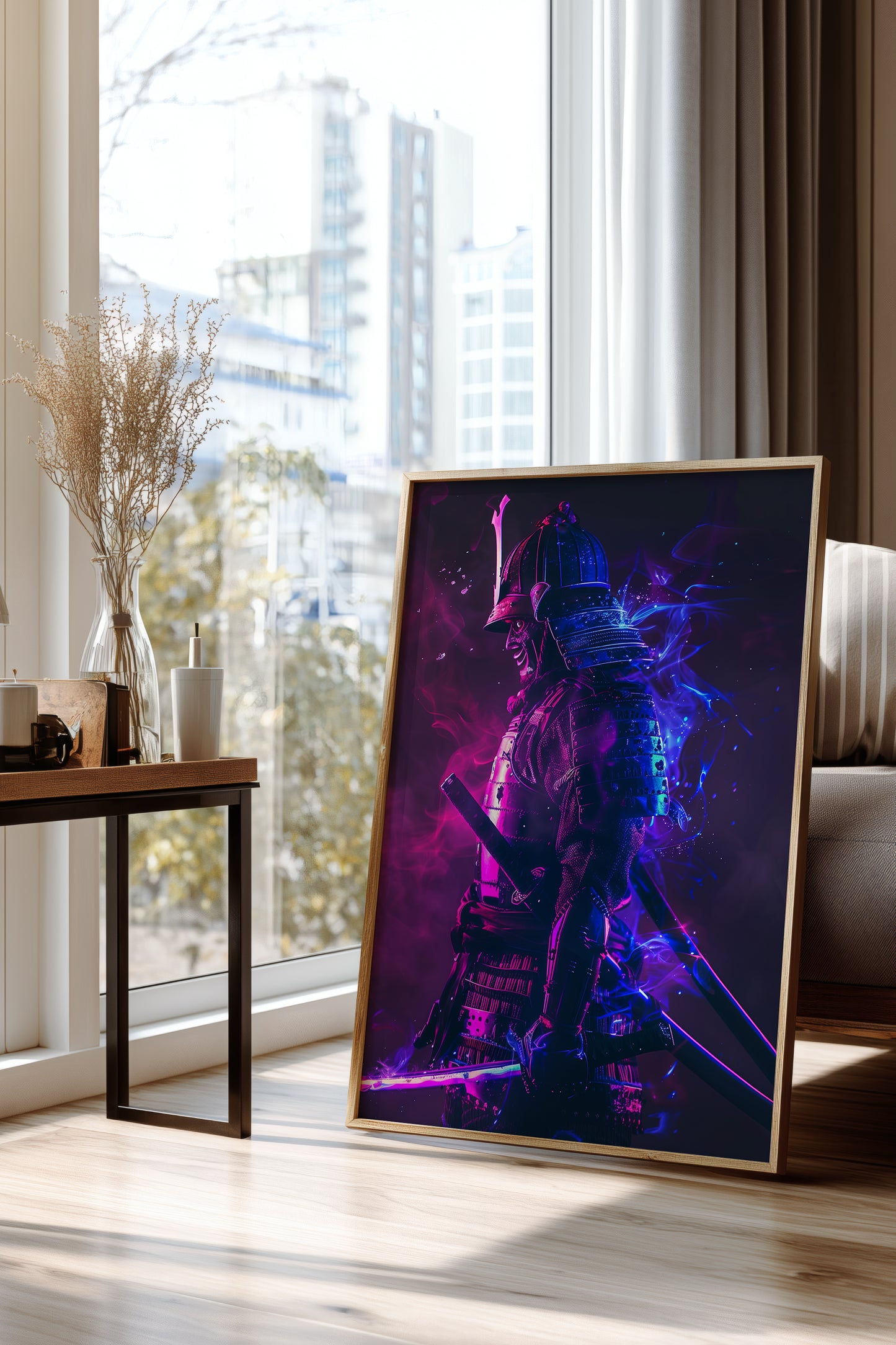 Cyber Neon Samurai Wall Art - Violet Blue Shogun Poster | Samurai Legacy