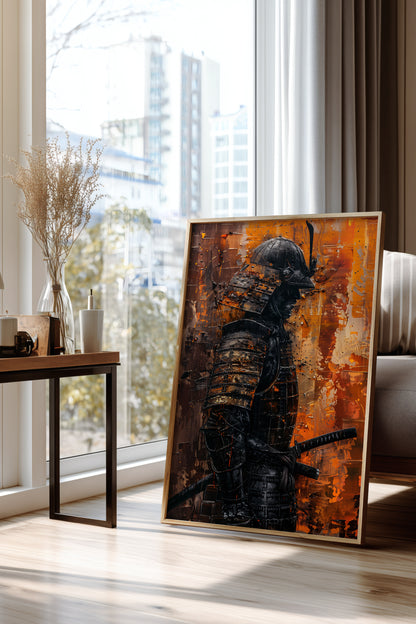 Amber Gold Samurai Print - Texture Oil Painting Poster | Samurai Legacy