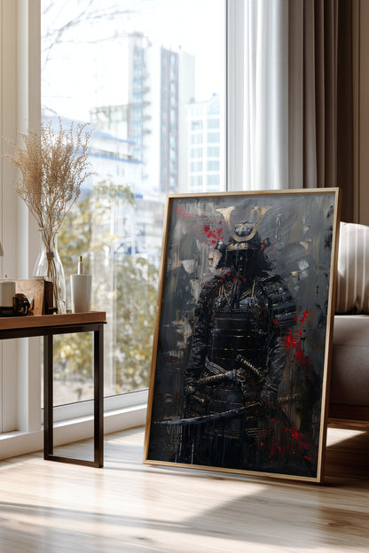Dark Armor Samurai Katana Print - Impasto Gold Poster | Samurai Legacy
