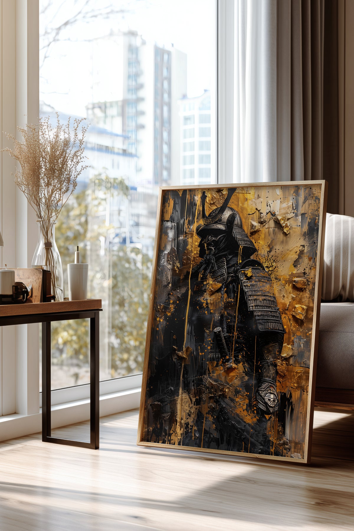 Gold Leaf Impasto Samurai Print - Obsidian Shogun Art | Samurai Legacy