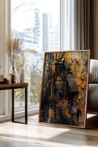 Gold Leaf Impasto Samurai Print - Obsidian Shogun Art | Samurai Legacy