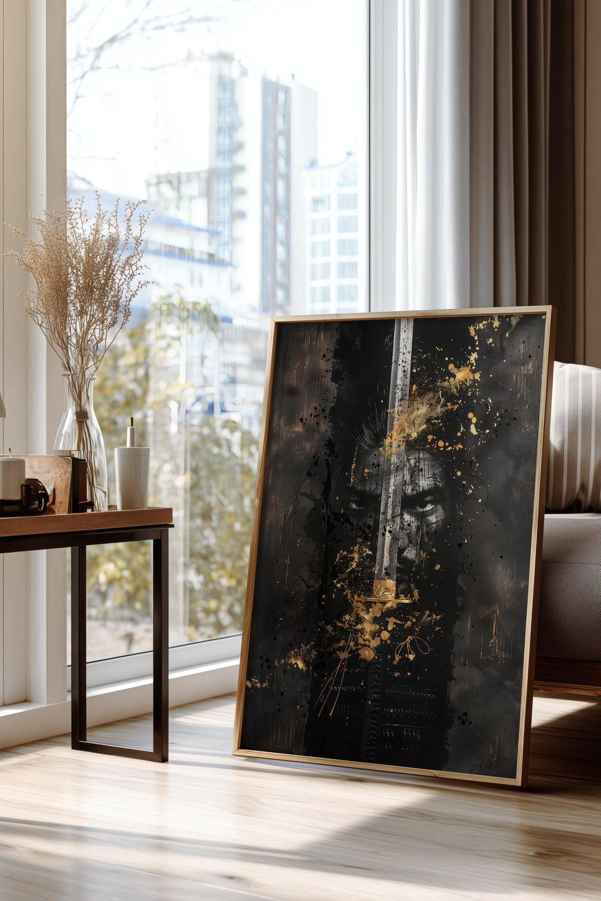 Blade Katana Samurai Face Print - Gold Splatter Art | Samurai Legacy