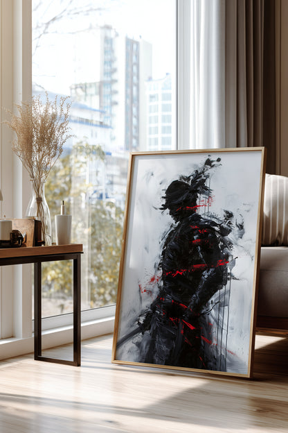 Charcoal Splatter Samurai Print - Raw Action Oil Poster | Samurai Legacy