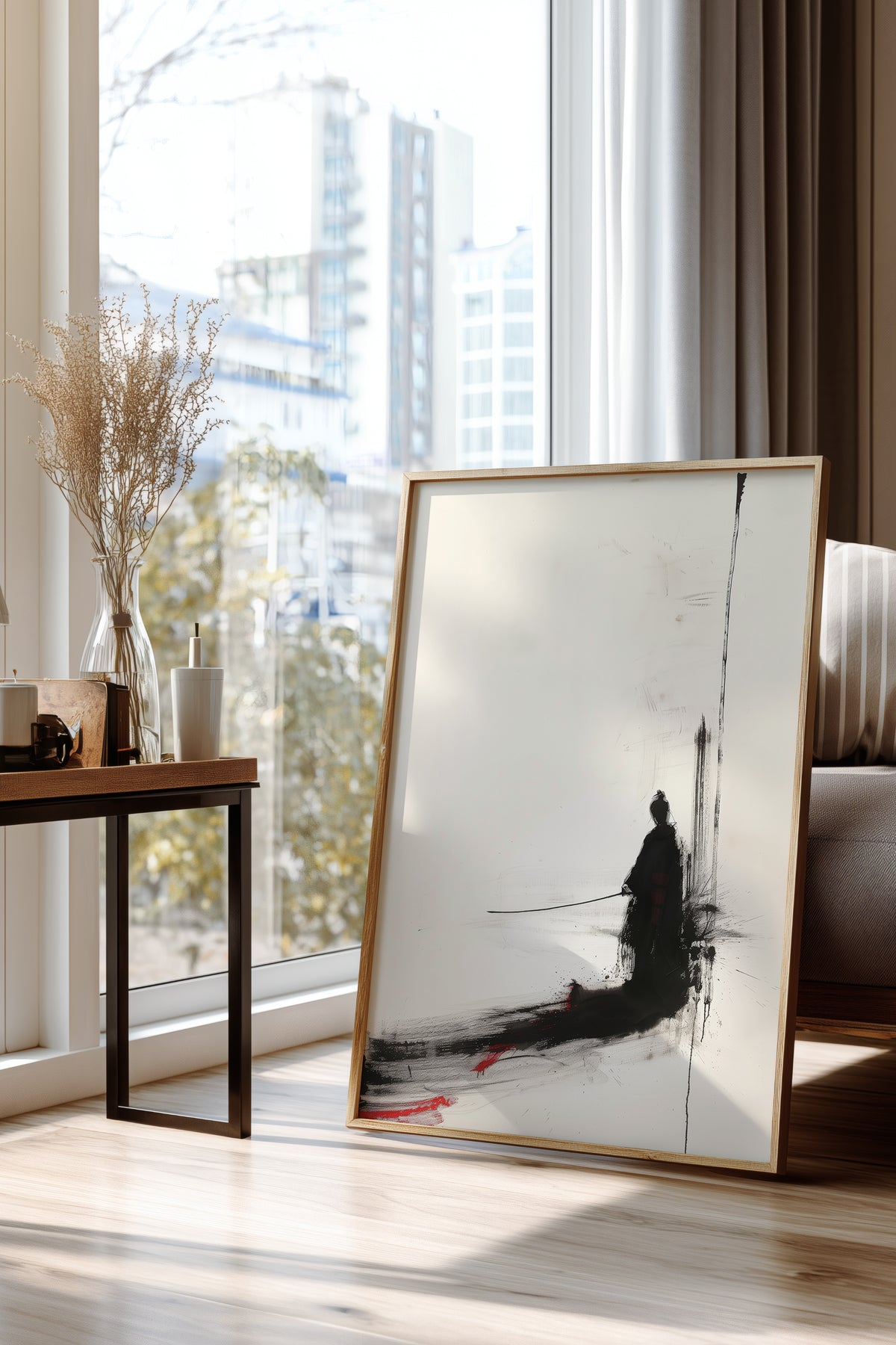 Minimalist Ink Samurai Print - Zen Solitary Art Poster | Samurai Legacy