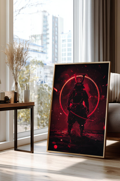 Crimson Aura Samurai Armor Print - Dark Red Art | Samurai Legacy
