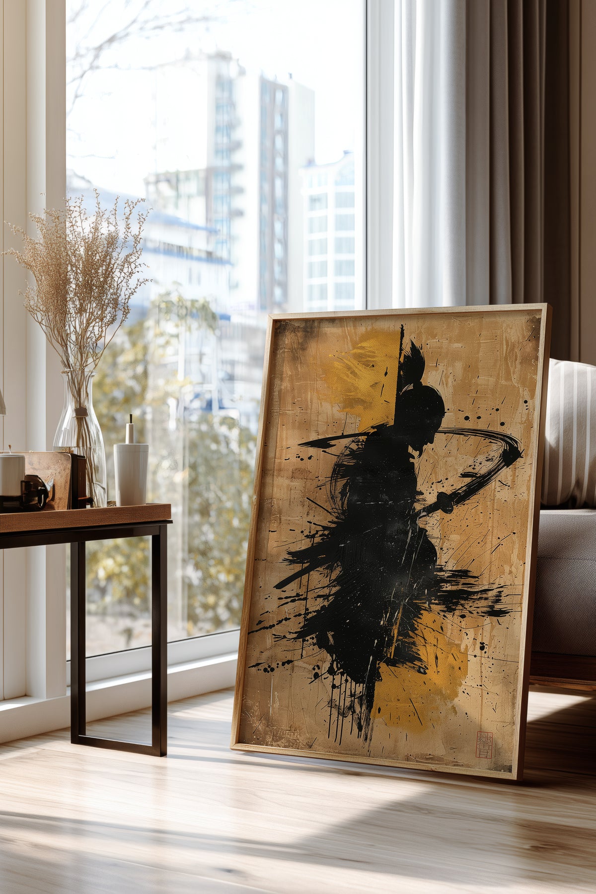 Gold Leaf Calligraphy Samurai Print - Sumi Art Poster | Samurai Legacy