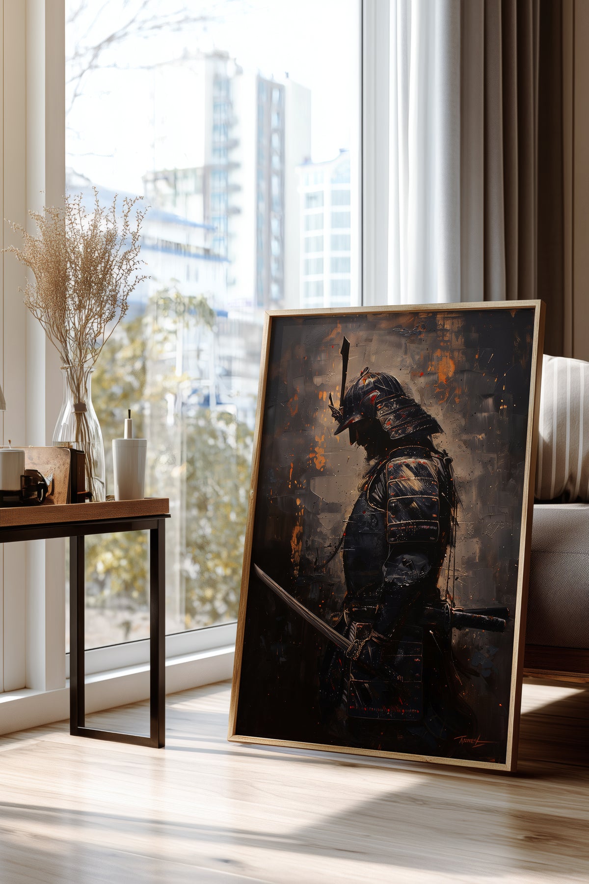 Gold Ember Samurai Profile Print - Dark Impasto Art | Samurai Legacy
