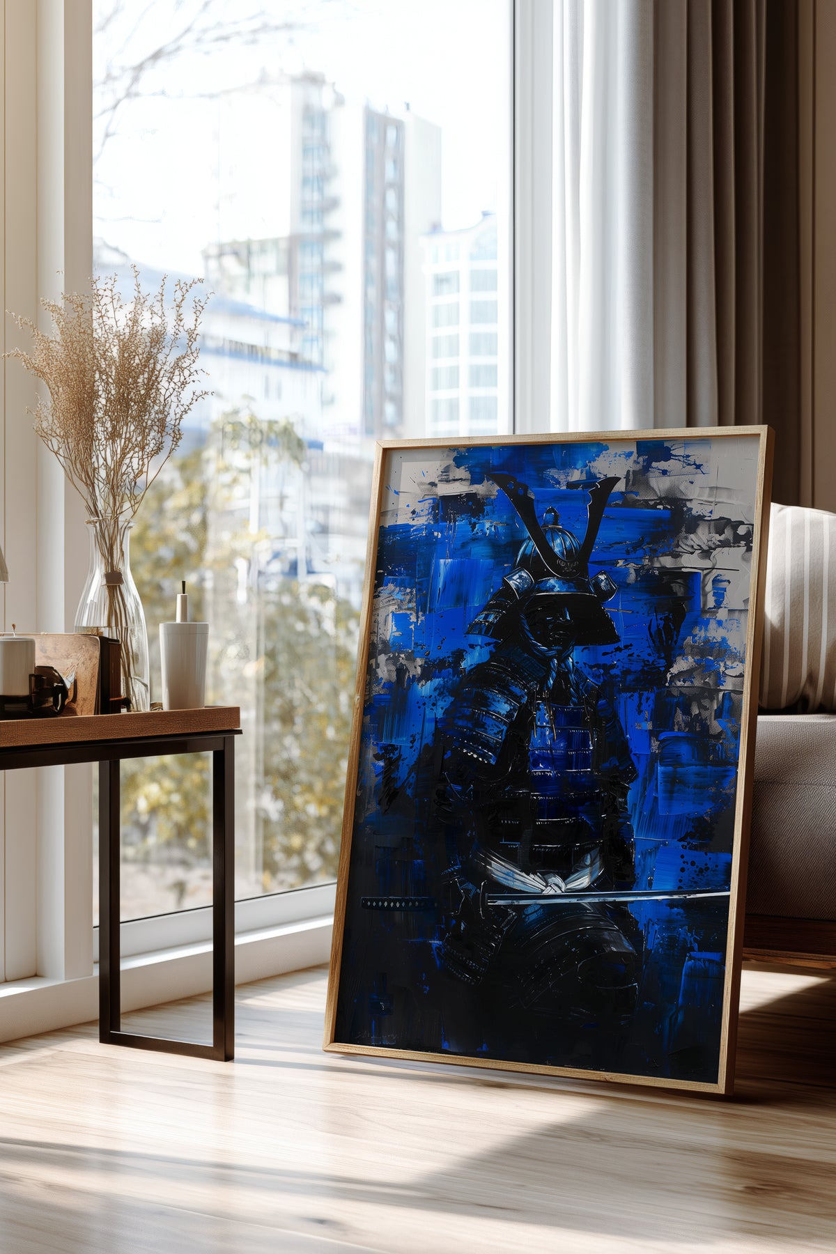 Cobalt Samurai Armor Print - Impasto Blue Expressionism | Samurai Legacy