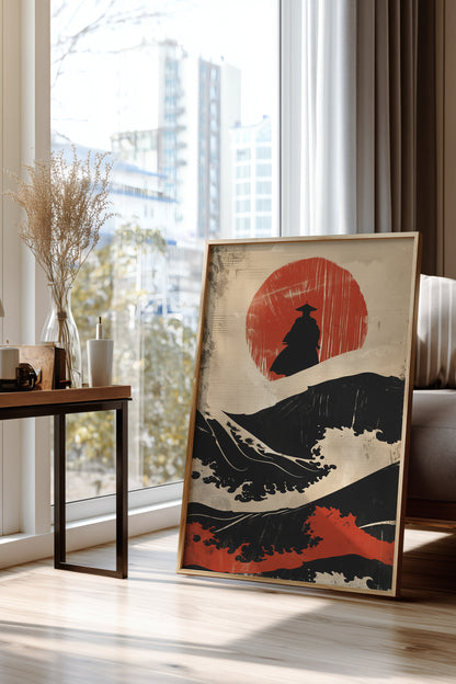 Great Wave Samurai Silhouette Print - Woodblock Art | Samurai Legacy