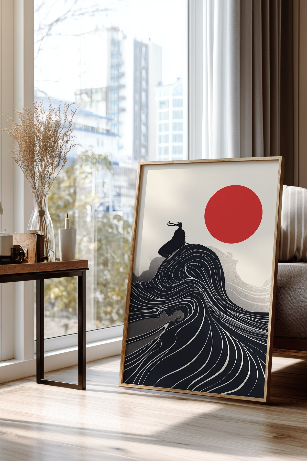 Flowing Wave Samurai Silhouette Print - Ukiyo-e Art | Samurai Legacy