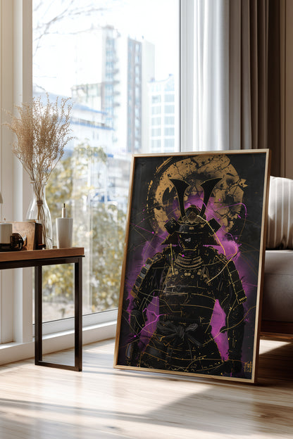 Neon Purple Samurai Print - Cyberpunk Shogun Art | Samurai Legacy