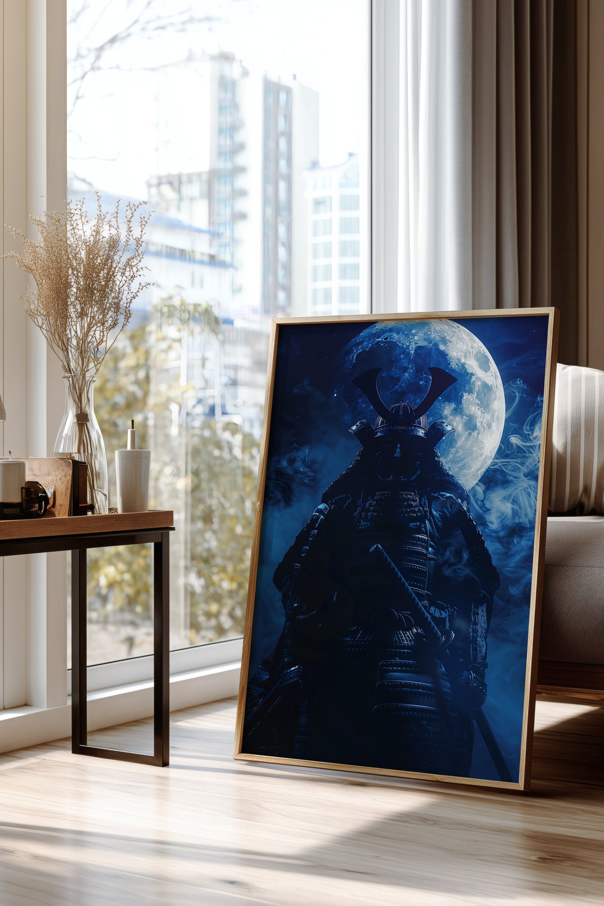 Full Moon Samurai Armor Print - Lunar Noir Art | Samurai Legacy
