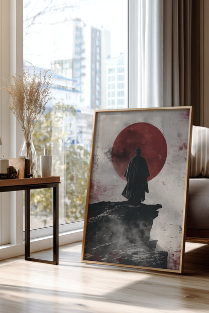 Solitary Cliff Samurai Print - Crimson Sun Art | Samurai Legacy