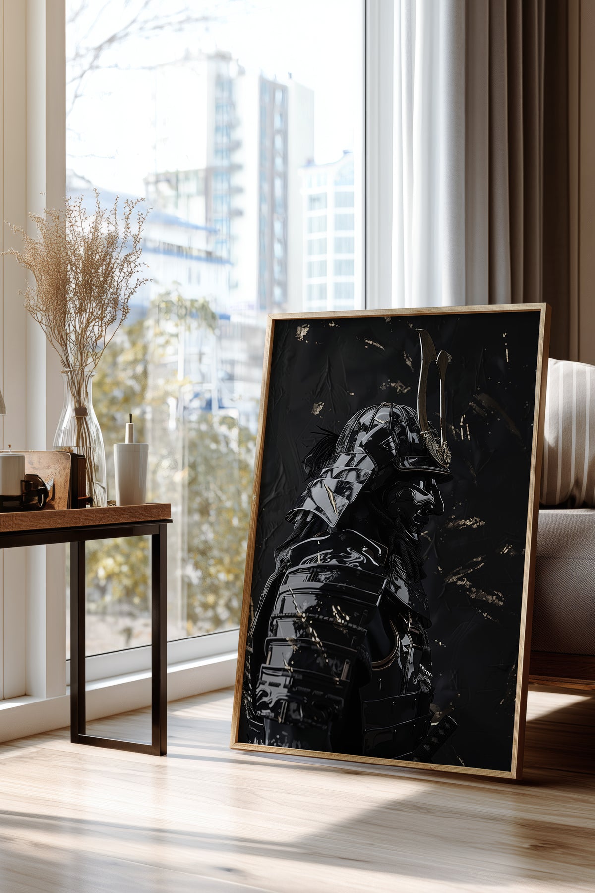 Black Lacquer Samurai Profile Print - Dark Armor Art | Samurai Legacy