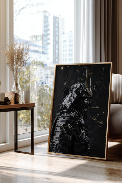 Black Lacquer Samurai Profile Print - Dark Armor Art | Samurai Legacy