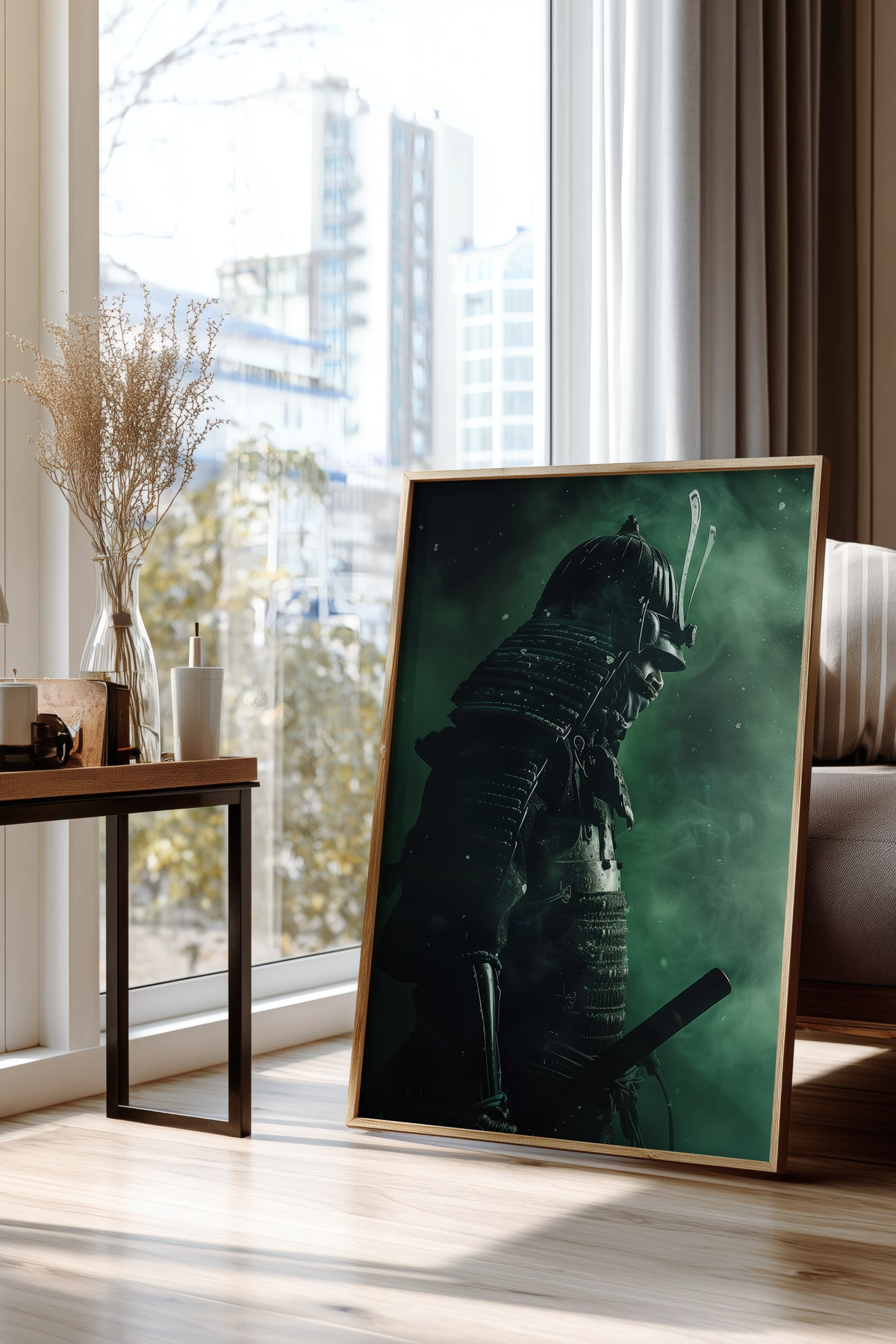 Emerald Shadow Samurai Print - Jade Mist Shogun Poster | Samurai Legacy