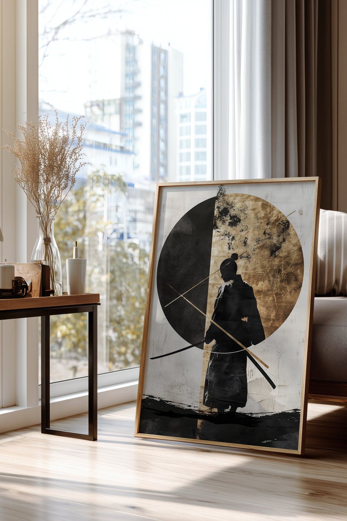 Dual Gold Sphere Samurai Print - Zen Minimalist Poster | Samurai Legacy