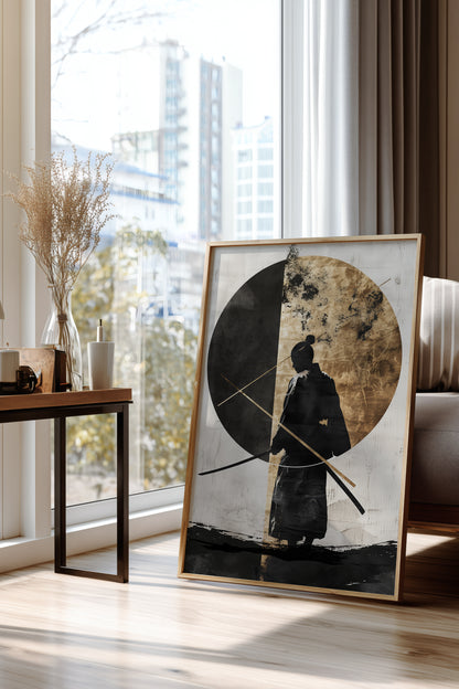 Dual Gold Sphere Samurai Print - Zen Minimalist Poster | Samurai Legacy
