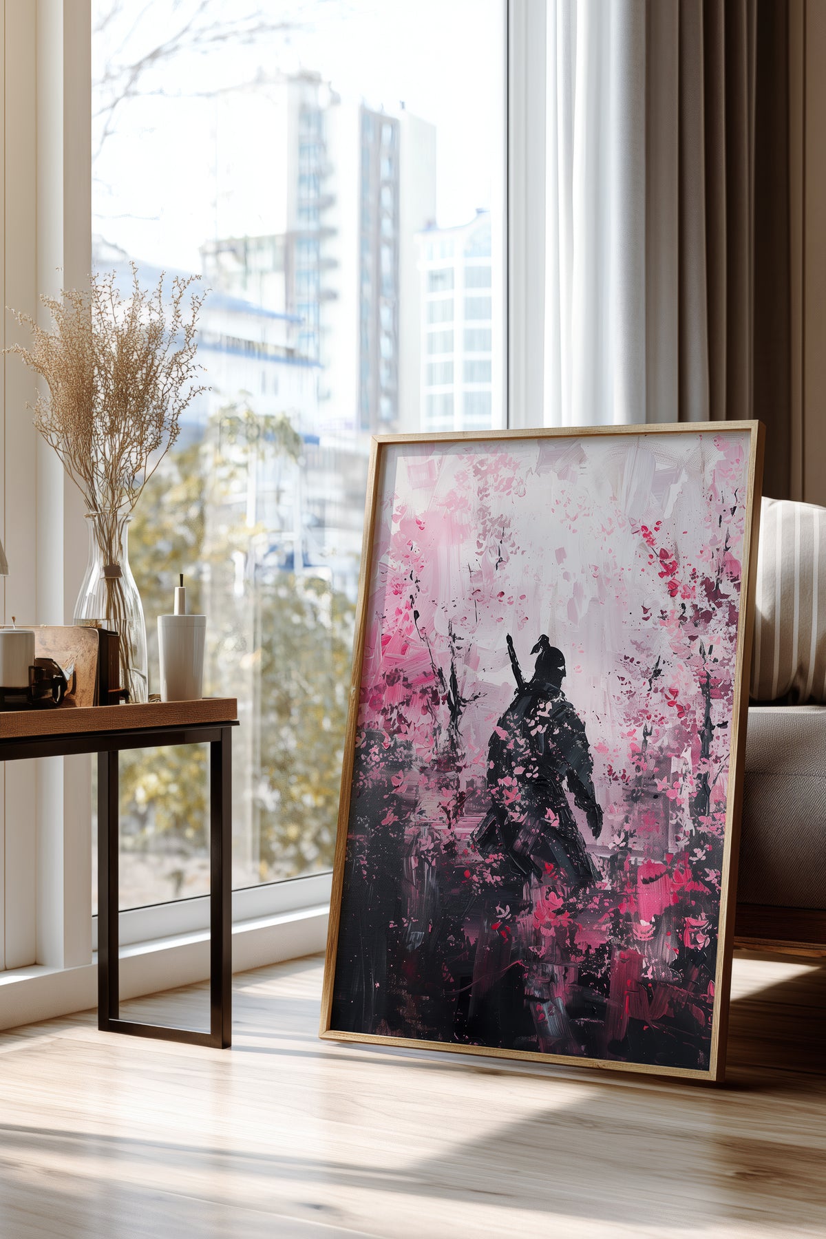 Cherry Blossom Samurai Print - Impressionist Pink Sakura Poster | Samurai Legacy