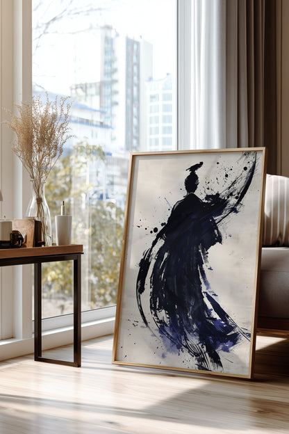 Sumi-e Crow Samurai Print - Ink Wash Brushstroke Poster | Samurai Legacy