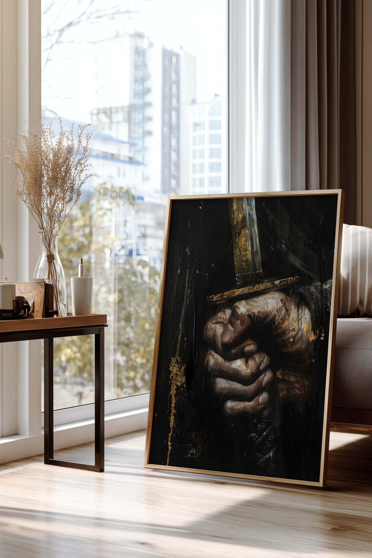 Katana Sword Hand Gold Art Print - Oil Painting style | Samurai Legacy