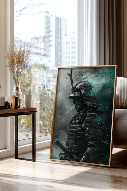 Emerald Ember Samurai Print - Dark Jade Aura Poster | Samurai Legacy
