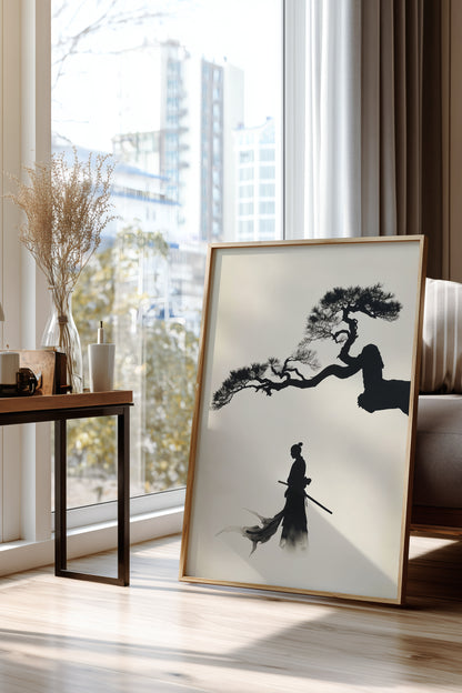 Pine Tree Samurai Art Print - Minimalist Ink Wash Poster | Samurai Legacy