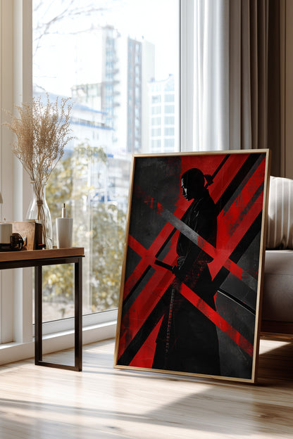 Red Geometric Samurai Print - Abstract Line Poster | Samurai Legacy