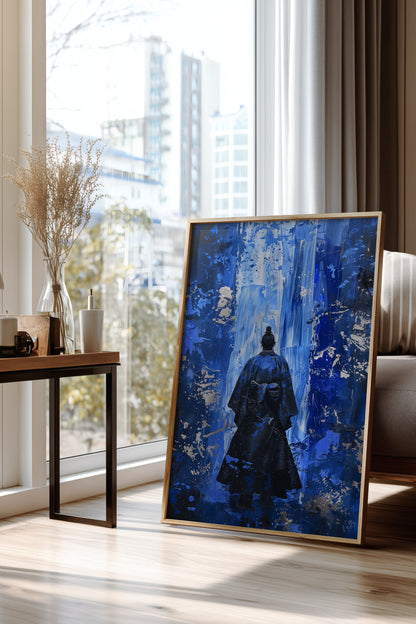 Cobalt Blue Samurai Print - Silver Impasto Poster | Samurai Legacy