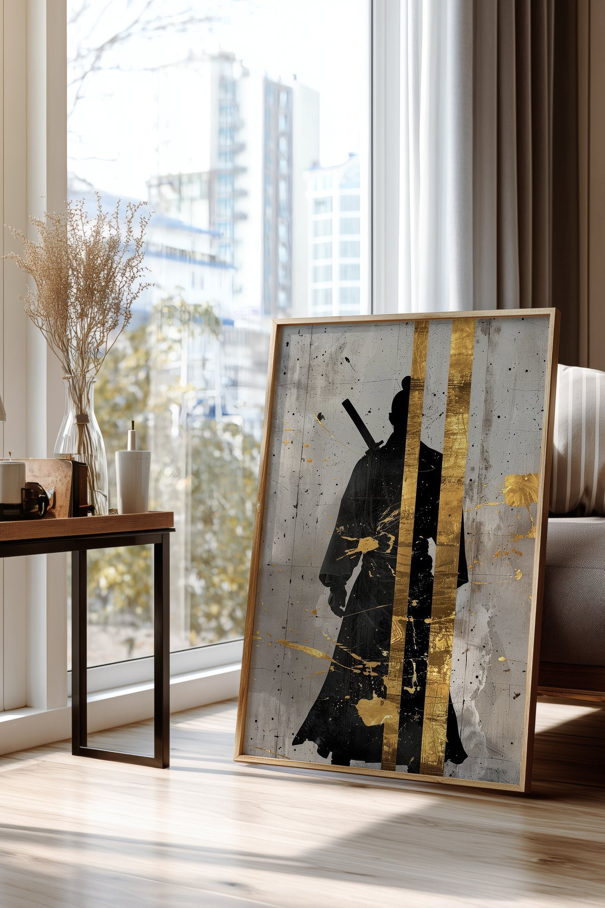 Gold Leaf Samurai Print - Abstract Japanese Art Poster | Samurai Legacy