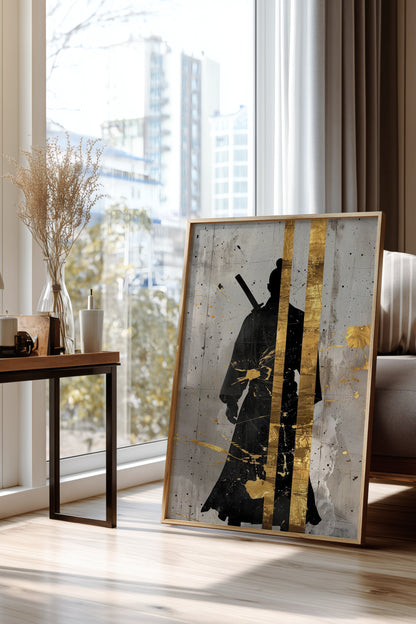 Gold Leaf Samurai Print - Abstract Japanese Art Poster | Samurai Legacy