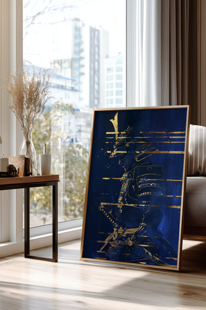 Indigo Gold Samurai Print - Navy Gilded Art Poster | Samurai Legacy