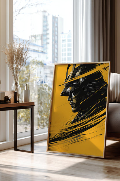 Silent Resolve Samurai Helmet Print - Dynamic Amber Warrior | Samurai Legacy