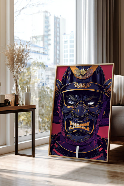 Fierce Guardian Oni Samurai Print - Bold Red & Navy Shogun Armor | Samurai Legacy