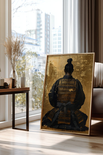 Seated Samurai Armor Poster - Gold Leaf Japanese Wall Art | Samurai Legacy