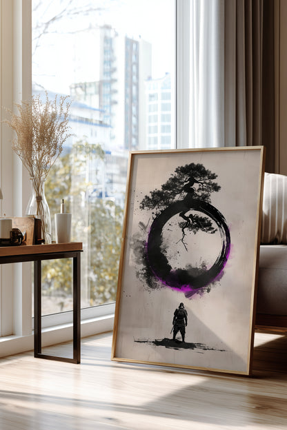Zen Enso Circle Samurai Print - Violet Ink Pine Tree Decor | Samurai Legacy