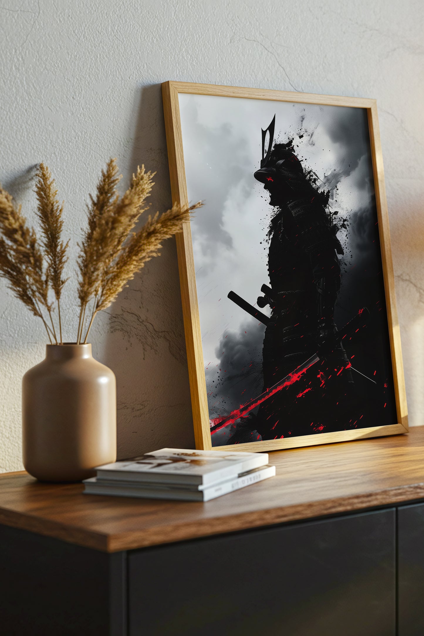 Crimson Blade Samurai Print - Dark Monochrome Poster | Samurai Legacy
