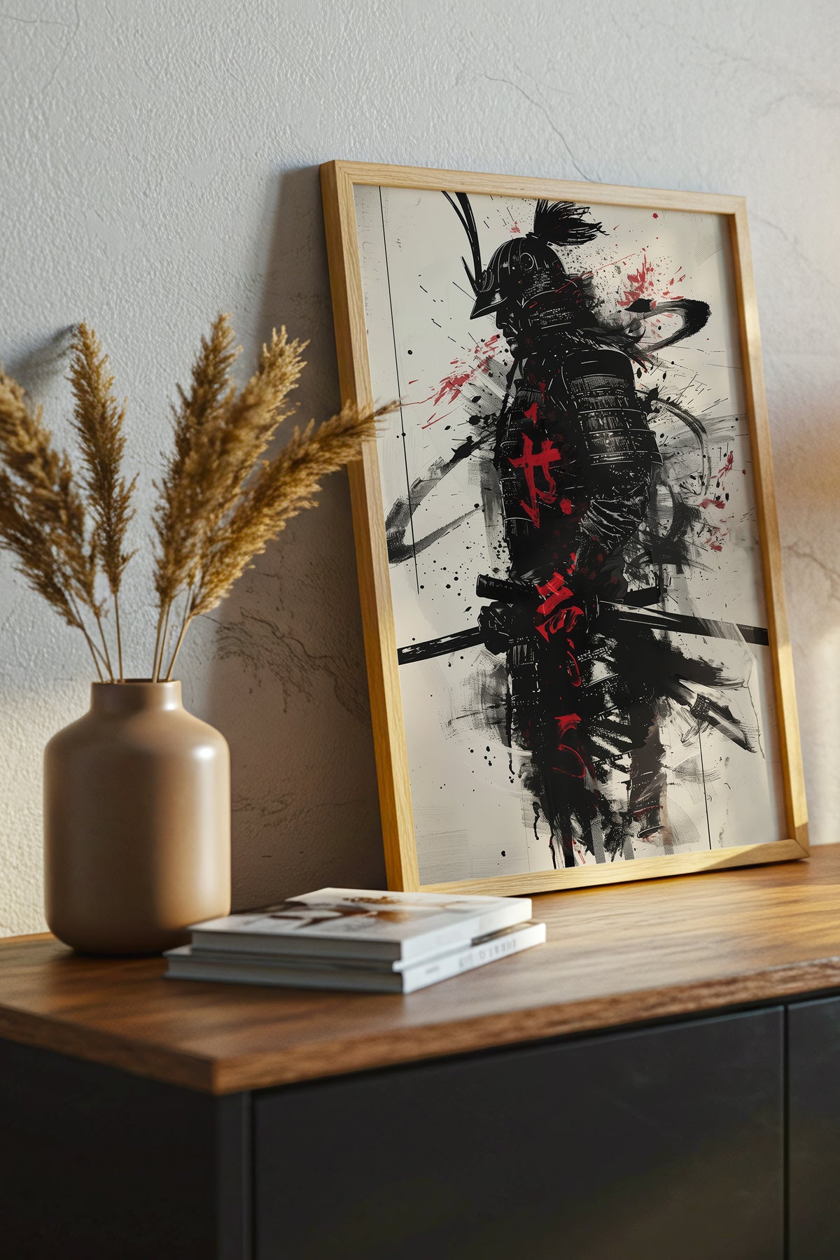 Calligraphy Splatter Samurai Armor Print - Ink Art Poster | Samurai Legacy
