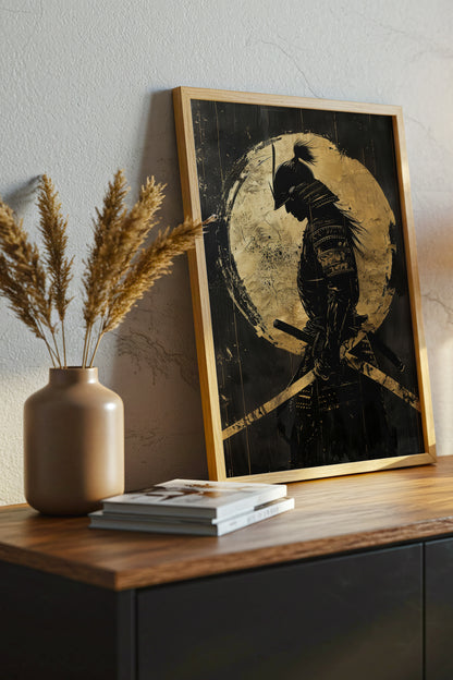 Gold Leaf Dual Katana Samurai Print - Obsidian Art | Samurai Legacy