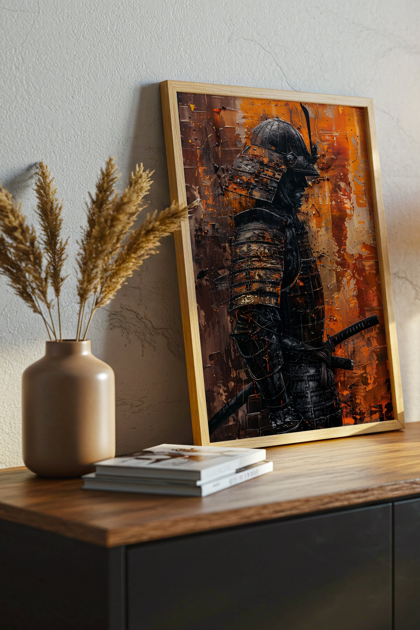 Amber Gold Samurai Print - Texture Oil Painting Poster | Samurai Legacy